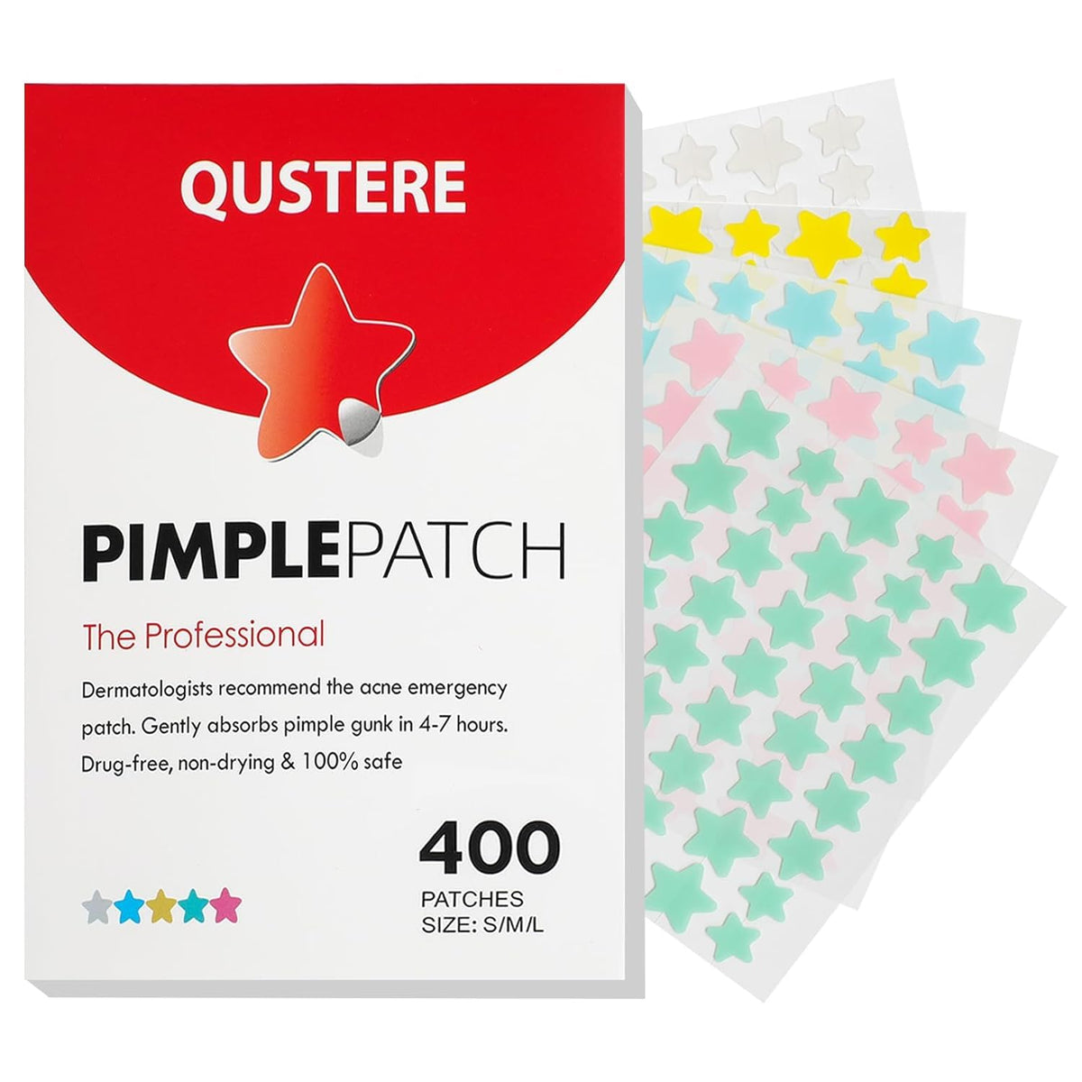 Pimple Patches for Face, Hydrocolloid Acne Patches, Cute Star Zit Covers, Colorful Spot Stickers with Tea Tree, Salicylic Acid & Cica Oil| 3 Sizes (10Mm, 12Mm & 14Mm) |400 Count