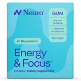 Neuro Energy & Focus Peppermint Gum Pack 6 Pieces - 40Mg Natural Caffeine Gum & Nootropic Energy Supplement with L-Theanine & B Vitamins - Sugar Free, Vegan