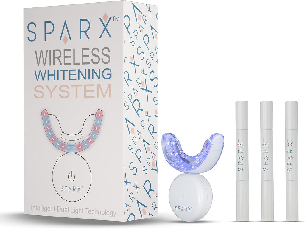 Wireless Teeth Whitening Kit with LED Light for Sensitive Teeth Remove Stains like Coffee, Smoking, Wine. Whiten Smile for Long Lasting Results, Includes 3 Gel Syringes, 1 Dual LED Mouthpiece